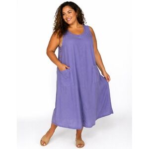 Women AKS Dress 3X Purple Tencel Sleeveless Loose Casual Pockets Plus NWT